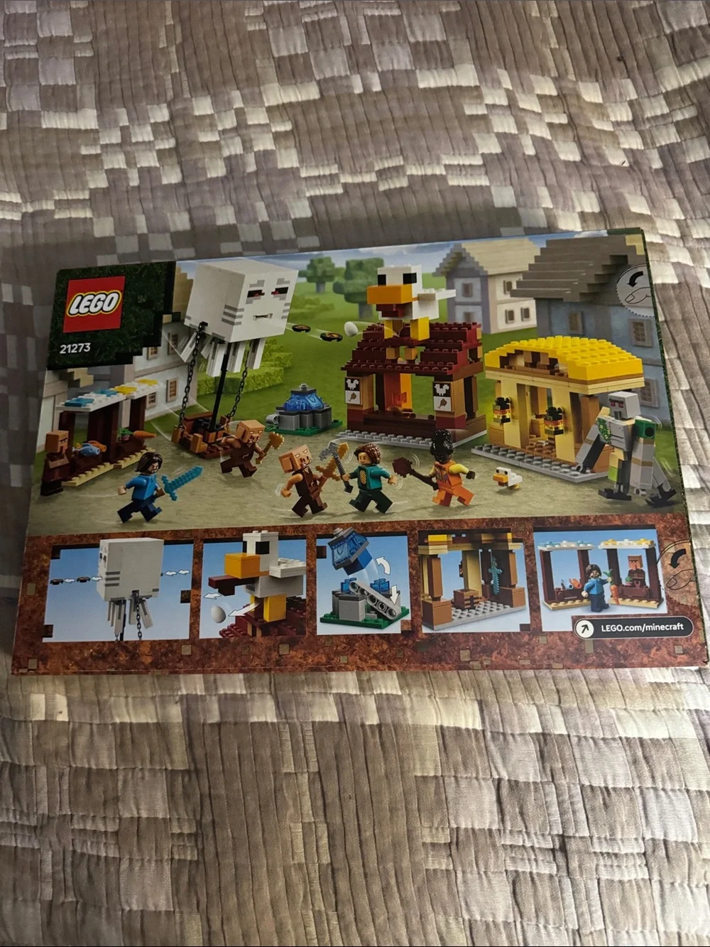 LEGO Minecraft Village Raid Set with Yellow and Brown Buildings